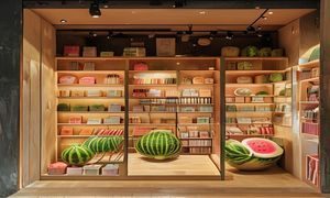 Melonbooks日本实体本子漫画书店在线商城，展示精美的漫画封面陈列与购物车界面，暖色调书店氛围